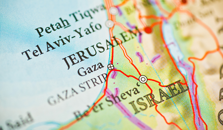 Mapa representando Israel e região circundante