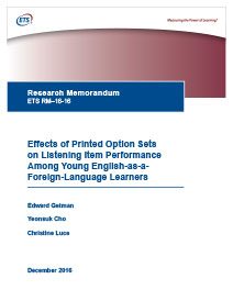 Lee más sobre los efectos de los conjuntos de opciones impresos en el rendimiento de los ítems de escucha entre jóvenes que aprenden inglés como idioma extranjero