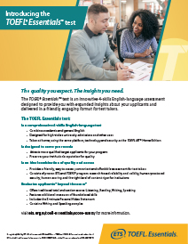 Apresentando o panfleto do Teste Essencial™ do TOEFL®