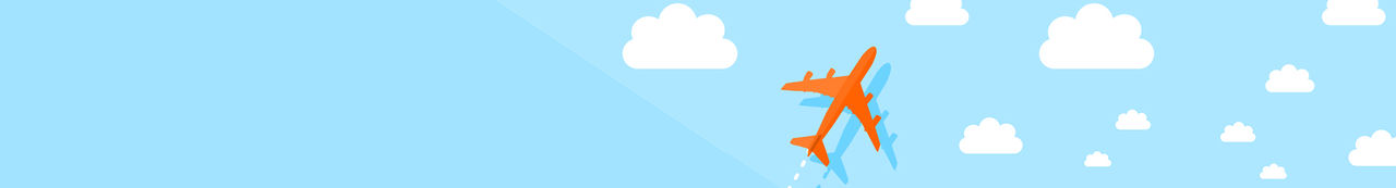 Illustration of orange airplane flying in sky with clouds