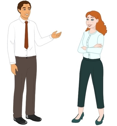 Picture of a man and a woman talking .