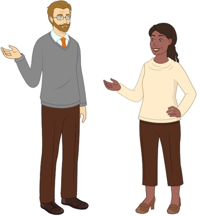 picture of a man and a woman talking   
