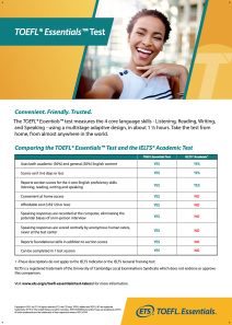 TOEFL Essentials 시험과 IELTS Academic 시험 비교