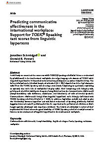 Read Predicting Communicative Effectiveness in the International Workplace: Support for TOEIC Speaking Test Scores from Linguistic Laypersons 
